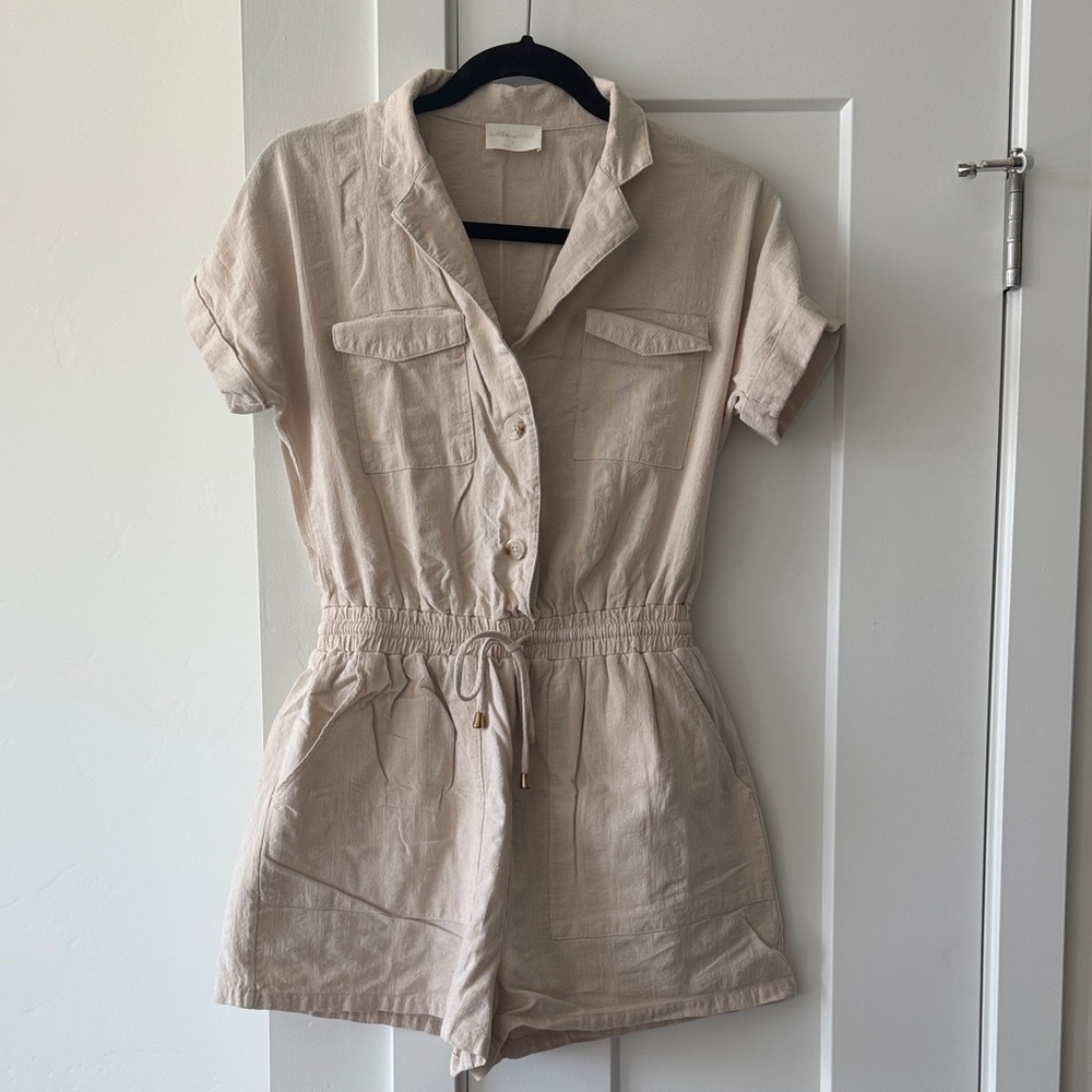 Beige / Tan Summer Button-Up Romper